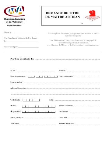 tÃ©lÃ©charger le dossier de demande du Titre de MaÃ®tre Artisan (PDF)