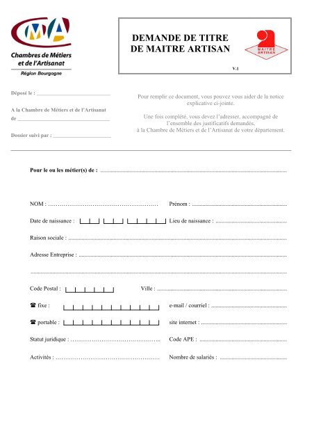 tÃ©lÃ©charger le dossier de demande du Titre de MaÃ®tre Artisan (PDF)