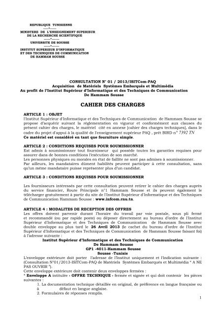 cahier des charges 1 - Institut Superieur d'Informatique et des ...