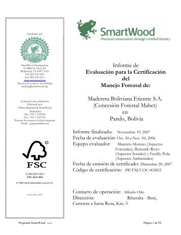 Maderera Boliviana Etienne S.A. (ConcesiÃ³n Forestal Mabet) en ...