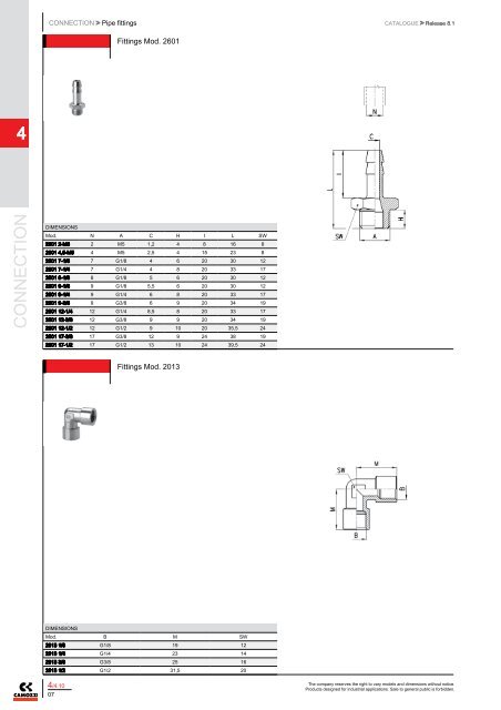 Camozzi pipe fittings series 2000 data sheet