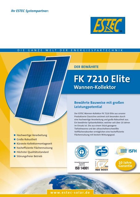 FK 7210 Elite Wannen-Kollektor - ERSAP Solar AG