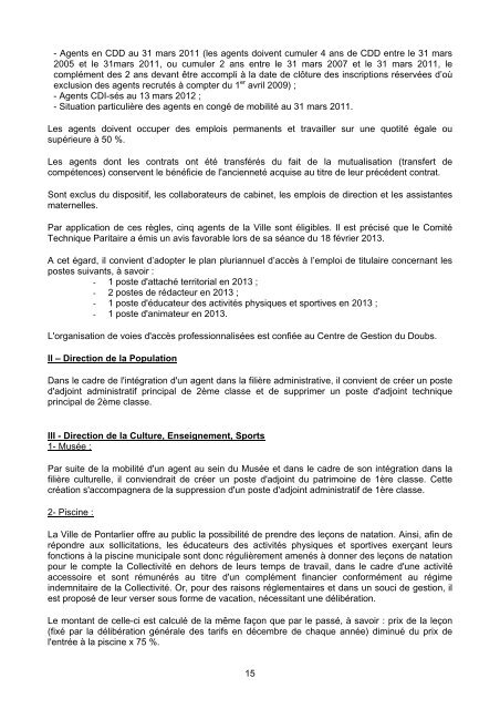 1 COMPTE-RENDU DE LA REUNION DU ... - Ville de Pontarlier