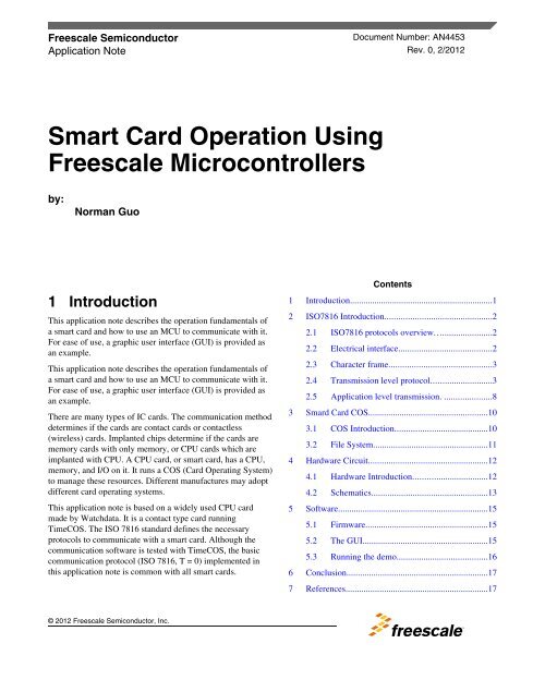 AN4453, Smart Card Operation Using Freescale Microcontrollers ...