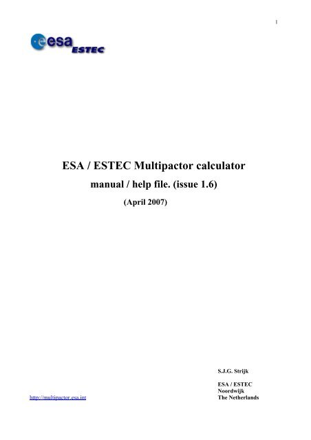 ESA / ESTEC Multipactor calculator manual / help file. (issue 1.6)