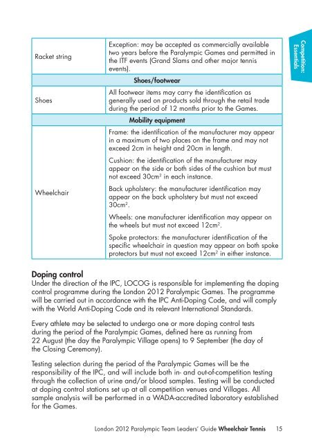 London 2012 Team Leaders' Guide Wheelchair Tennis