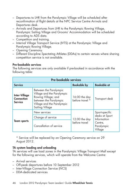 London 2012 Team Leaders' Guide Wheelchair Tennis