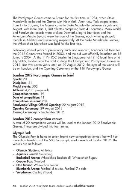 London 2012 Team Leaders' Guide Wheelchair Tennis