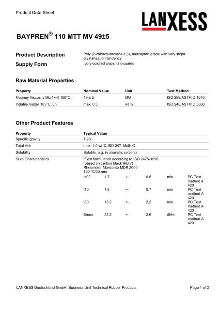 BAYPREN 110 MTT MV 49±5 - LANXESS