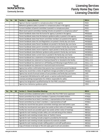 Licensing Services Family Home Day Care Licensing Checklist