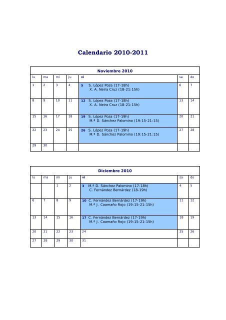 Calendario 2010-2011