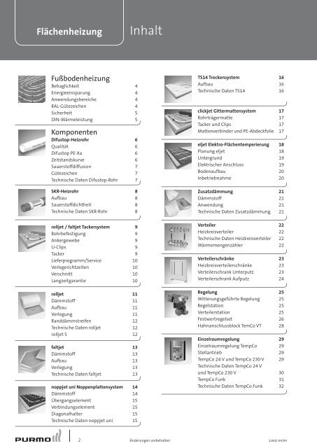 Flächenheizung Technische Spezifikation 1-2010