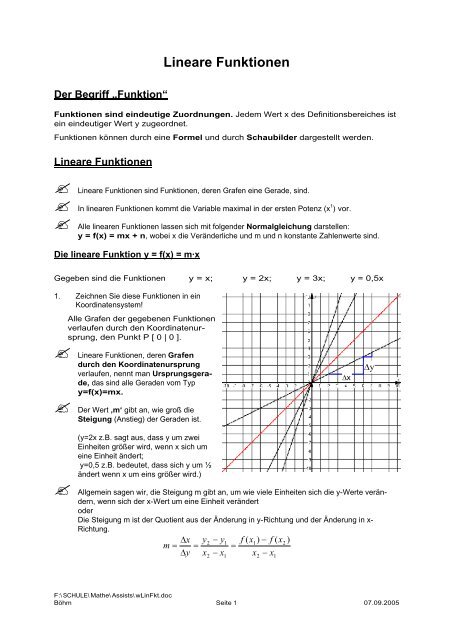 Lineare Funktionen (Graf und Funktionsgleichung) - Bkonzepte.de