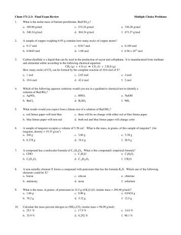 Review for Final Exam - Multiple Choice