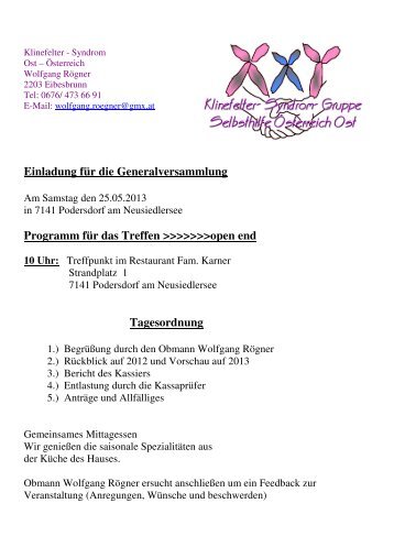 Einladung für die Generalversammlung - Klinefelter-Syndrom ...