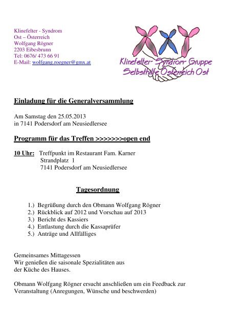 Einladung für die Generalversammlung - Klinefelter-Syndrom ...