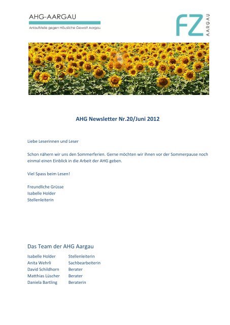 AHG Newsletter Nr.20/Juni 2012 Das Team der AHG Aargau
