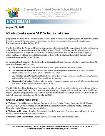 'AP Scholar' status - Greeley Schools