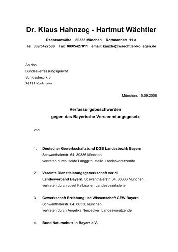 Verfassungsbeschwerde Versammlungsgesetz - ver.di München