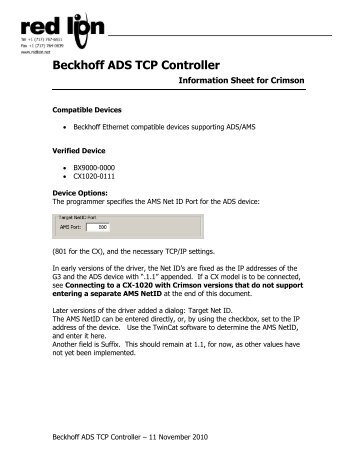 Beckhoff ADS TCP Controller - Red Lion Controls