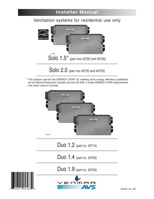 part nos 45720 and 45725 - Venmar