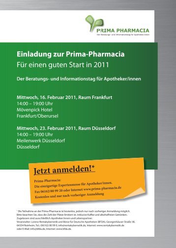 Einladung zur Prima-Pharmacia - Die BÃ¶rse fÃ¼r Deutsche Apotheken