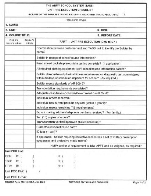 unit pre-execution checklist