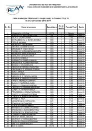 Lista studenÅ£ilor FEAA anul I LicenÅ£Ä cazaÅ£i Ã®n Caminul 12 ... - OSUT.ro