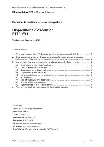 Dispositions d'exÃ©cution ETTP 1W f - Swissmem Berufsbildung