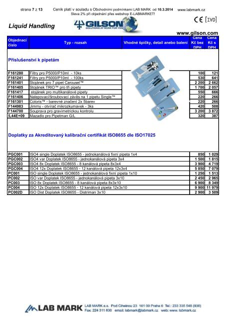 CenÃ­k produktÅ¯ Gilson (626,7 kB; formÃ¡t PDF) - LAB MARK