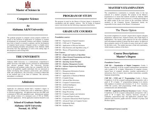 Graduate Masters Brochure - Welcome to Alabama A&M University