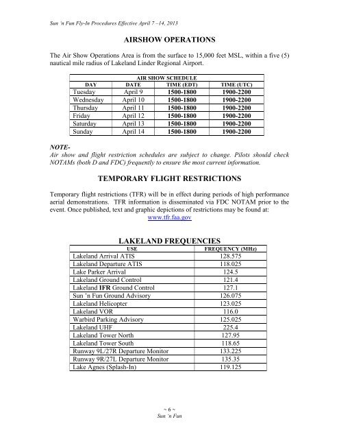 2013 SUN 'n FUN NOTAM