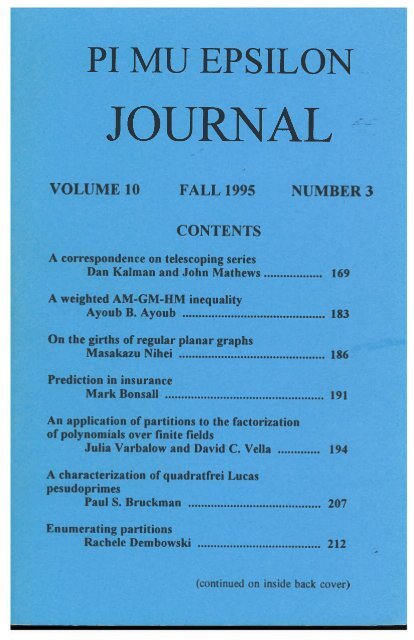 Vol. 10 No 3 - Pi Mu Epsilon