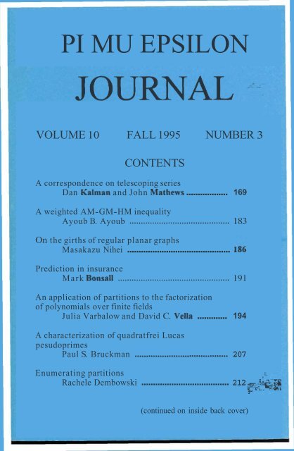 Vol. 10 No 3 - Pi Mu Epsilon