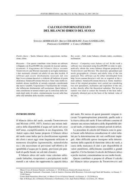 BILANCIO IDRICO DEL SUOLO (pdf) - SocietÃ  Botanica Italiana