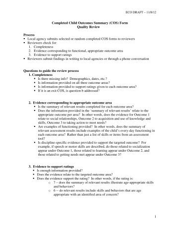 1 Completed Child Outcomes Summary (COS) Form Quality Review ...