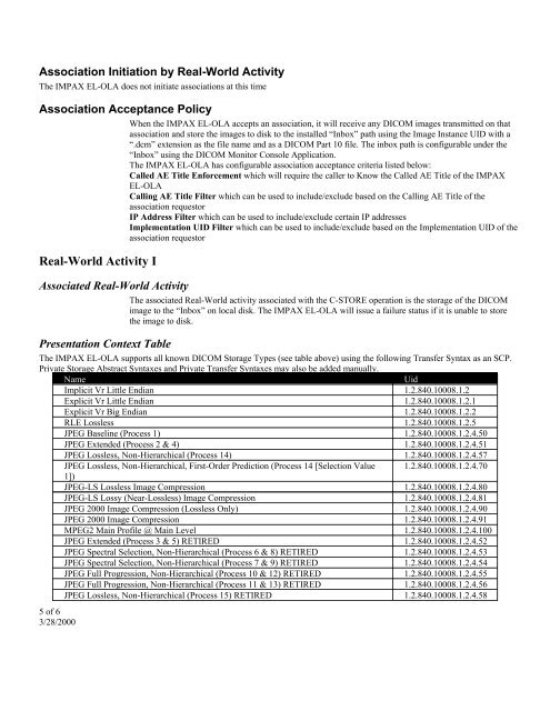 IMPAX EL-OLA DICOM Conformance Statement