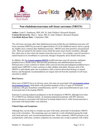 Non-rhabdomyosarcoma soft tissue sarcomas (NRSTS)