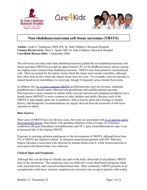 Non-rhabdomyosarcoma soft tissue sarcomas (NRSTS)