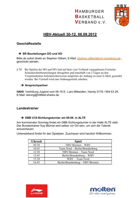 HBV-Aktuell 30-12, 06.09.2012 - Hamburger Basketball-Verband