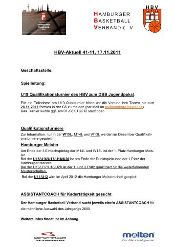 HBV-Aktuell 41-11, 17.11.2011 - Hamburger Basketball-Verband