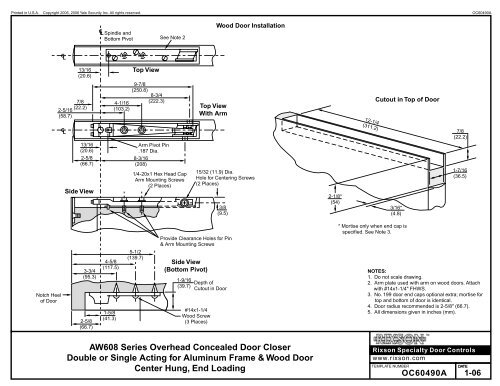 Rixson Model AW608 Template and Installation - Epivots