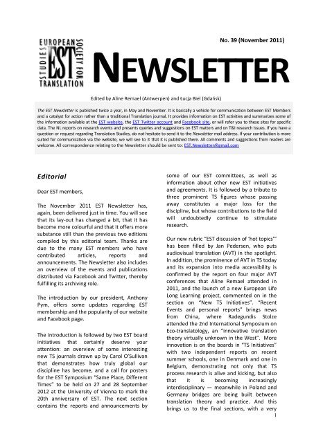 newsletter - European Society for Translation Studies