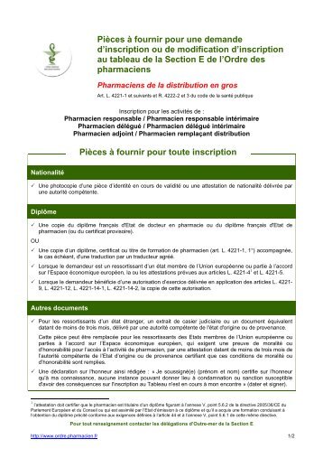 PiÃ¨ces Ã  fournir - Section E - Distribution - Ordre National des ...