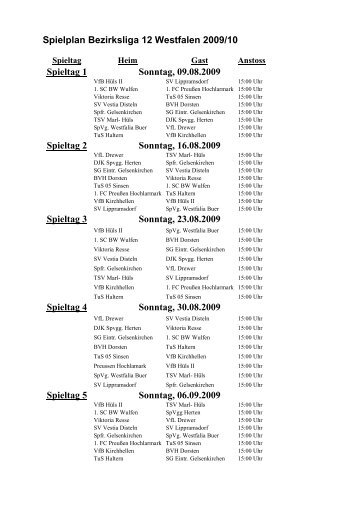 Spielplan Bezirksliga 12 Westfalen 2009/10 Spieltag 1 Sonntag ...