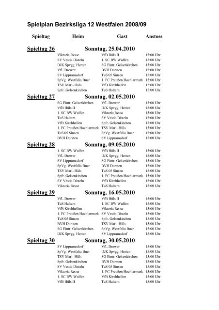 Spielplan Bezirksliga 12 Westfalen 2009/10 Spieltag 1 Sonntag ...