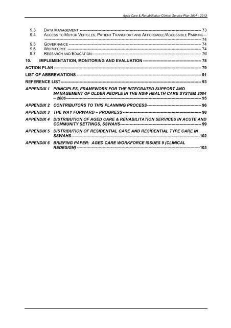 Aged Care & Rehabilitation Clinical Services Plan 2007 Ã¢Â€Â“ 2012