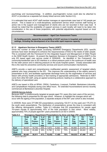 Aged Care & Rehabilitation Clinical Services Plan 2007 Ã¢Â€Â“ 2012