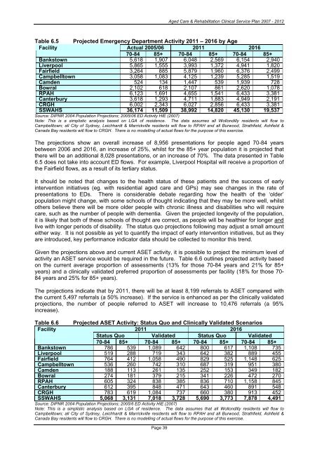 Aged Care & Rehabilitation Clinical Services Plan 2007 Ã¢Â€Â“ 2012