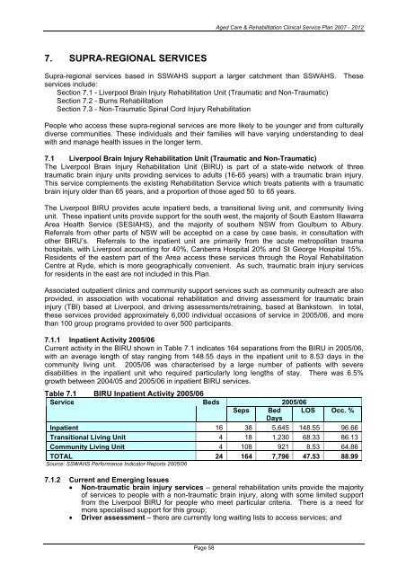 Aged Care & Rehabilitation Clinical Services Plan 2007 Ã¢Â€Â“ 2012